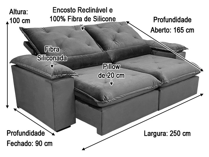 Sofá Retrátil Reclinável 2,00 m Vermelho 503 Zuqui Plus - Lidecor Móveis &  Decoração