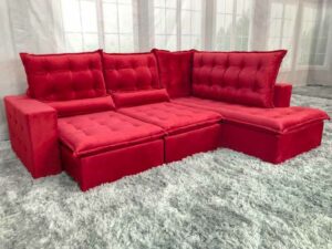 Sofá Canto Retrátil Reclinável Vermelho 503 Barcelona