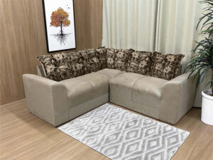 Sofá Canto Bege com Floral 607/425 Belo